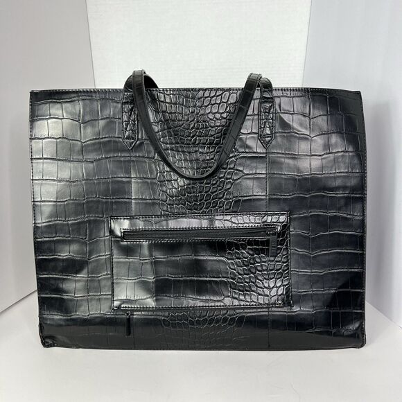 Beis Large Black Faux Alligator Leather Tote Minimalist Business Travel Bag - Picture 4 of 6